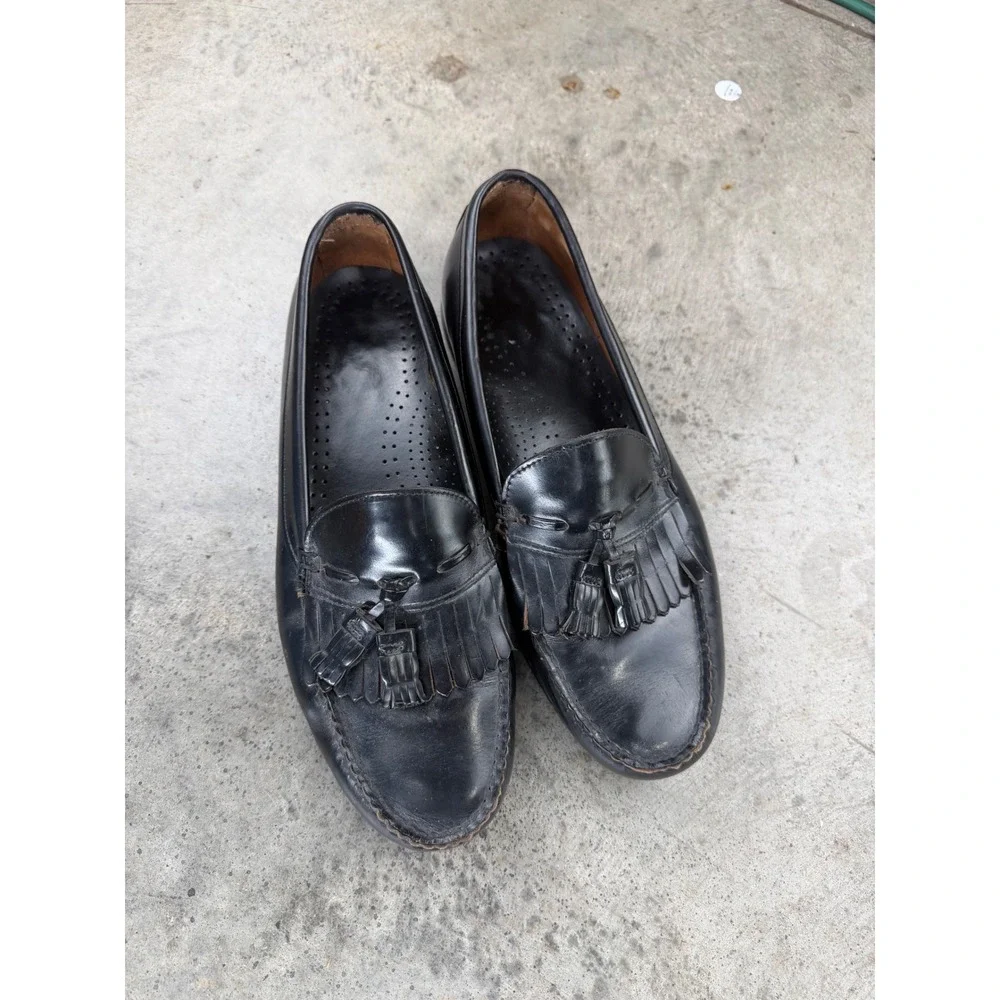 Vintage Dexter Black Leather Kiltie Tassel Loafers Mens 11.5 M Made in USA